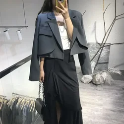 Blazer court noir pour femme, veste blanche, vêtement jeune, mode coréenne