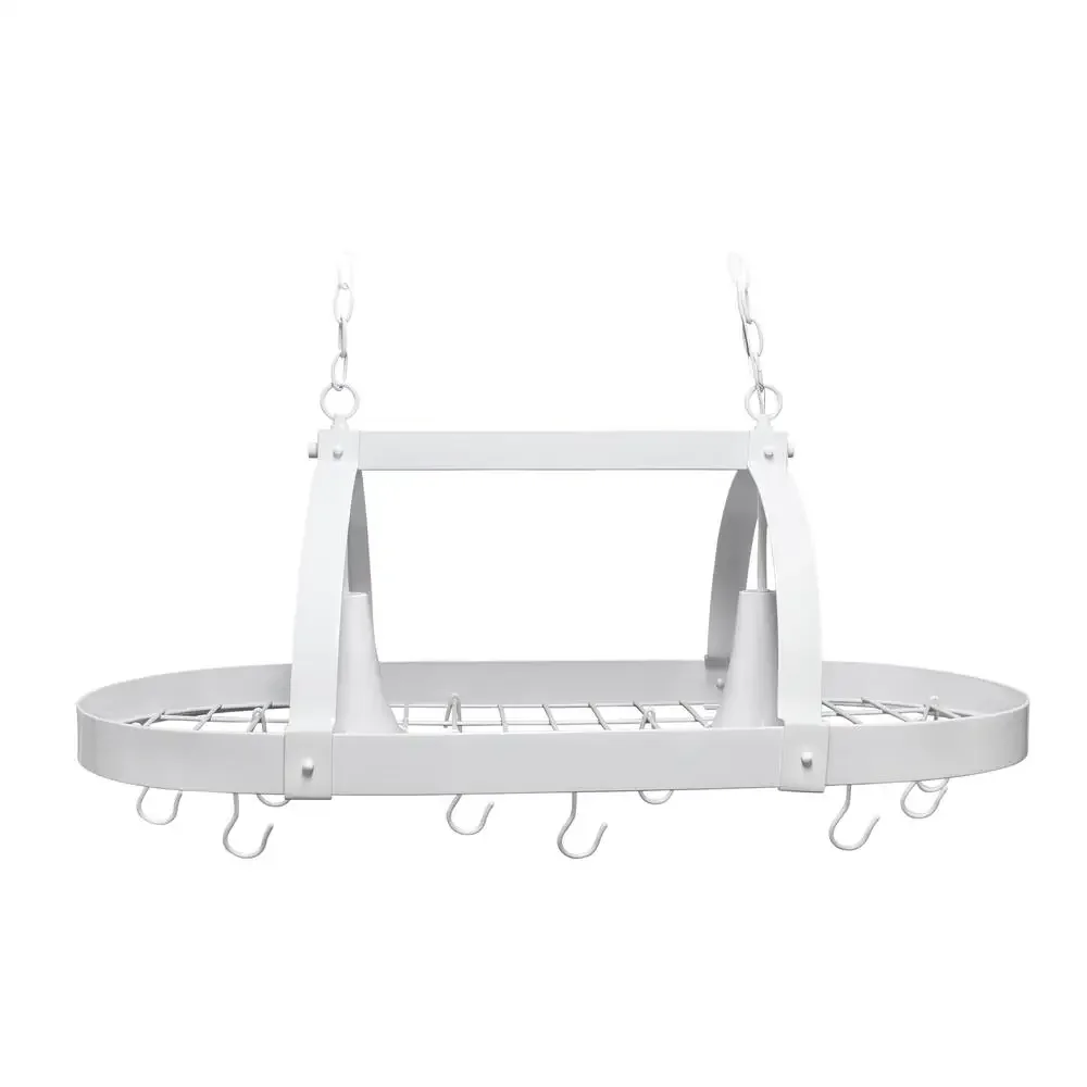 Industrial 2-Light Kitchen Pot Rack Fixture with Chains and Hooks White Finish Traditional Design Easy Access and Extra Lighting