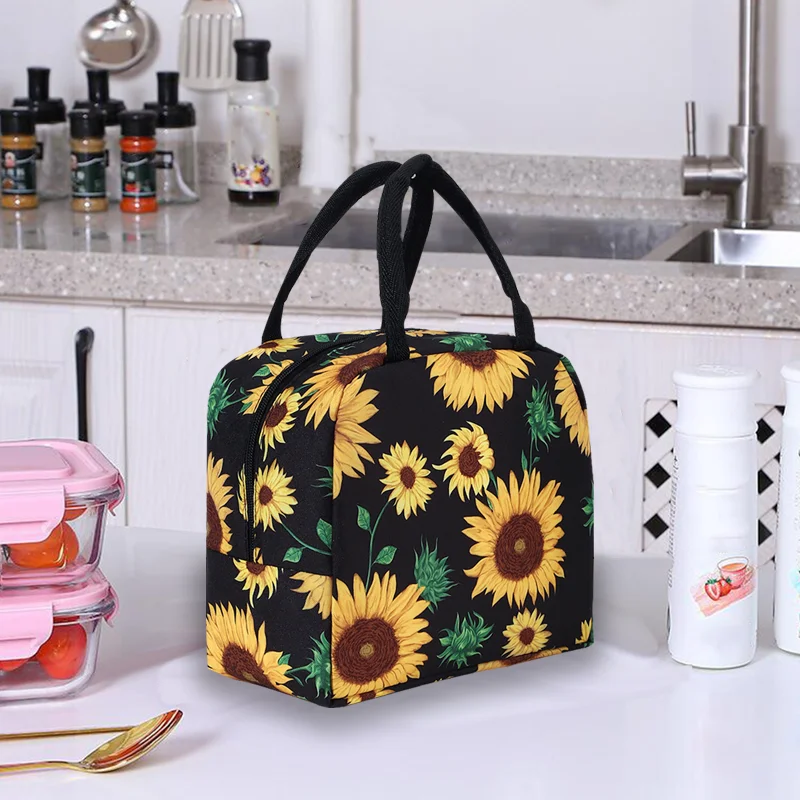 Nylon Sonnenblume Lunch Bag große Kapazität isolierte Eis beutel frische Outdoor-Picknick-Tasche tragbare Isolier beutel