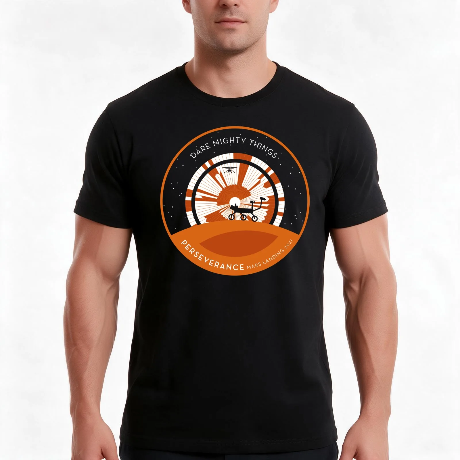 Perseverance Rover, black & blue backgrounds Apparel T-Shirt, Summer Casual Cotton Tee, Oversized Streetwear Tops, 100% Cotton
