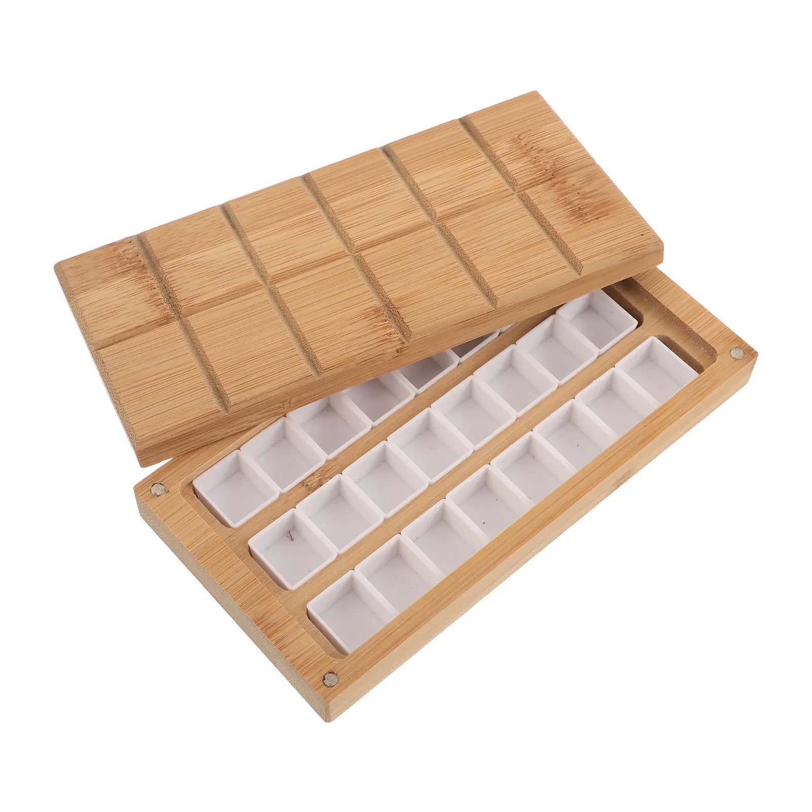 Wooden Watercolor Palette Box 24 Half Pans Paint Mixing Tray Magnet Cover Portable Watercolor Paint Palette for Travel Drawing