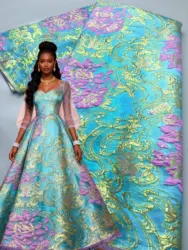 Brocade Lace Fabric African High Quality Nigerian Gild Jacquard Lace Fabric Luxury For Sewing Evening Party Dresses,5YardsTY3995