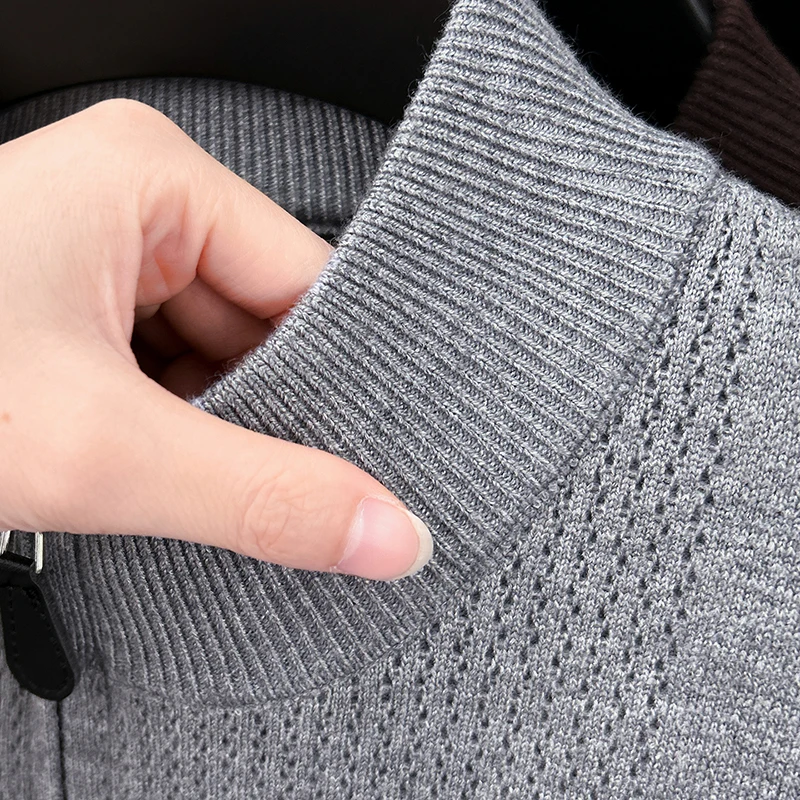 Hochwertiger Herrenpullover Herbst Winter Neuer Reißverschluss Stehkragen Modemarke Klassisches Streifenmuster Koreanischer Casual Jacquard Strickpullover – Detail 22