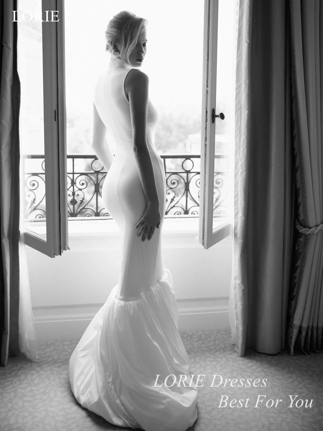 LORIE Chic Solid Wedding Dresses High Neck Sleeveless Bridal Gowns Elegant Bodycon Floor-Length Mermiad Prom Gown Customized