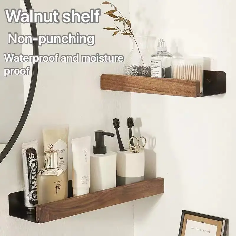 20-60cm Bathroom Walnut Shelf Washstand Wall-Mounted No Punching Shelf Kitchen Waterproof And Moisture-Proof Storage Shelf