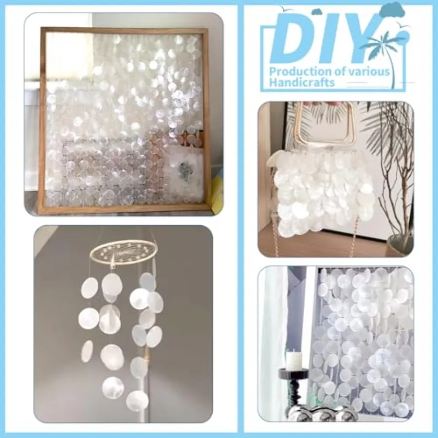 60 PCS Capiz Shells Round Natural Shells 2 Inch White Round Capiz Shells with 2 Holes for Wind Chimes Curtain Shell Garland DIY