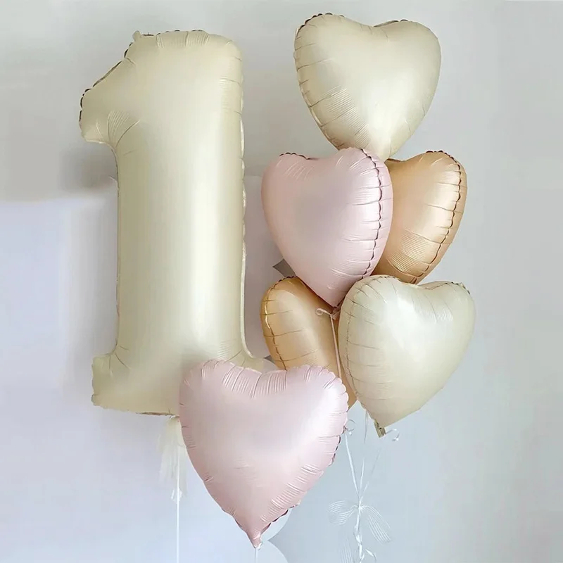 7pcs/set Beige Caramel Love Heart Giant Digital Ballons Set for Boy Girl Birthday Party Decoration Baby Shower Air Helium Balls