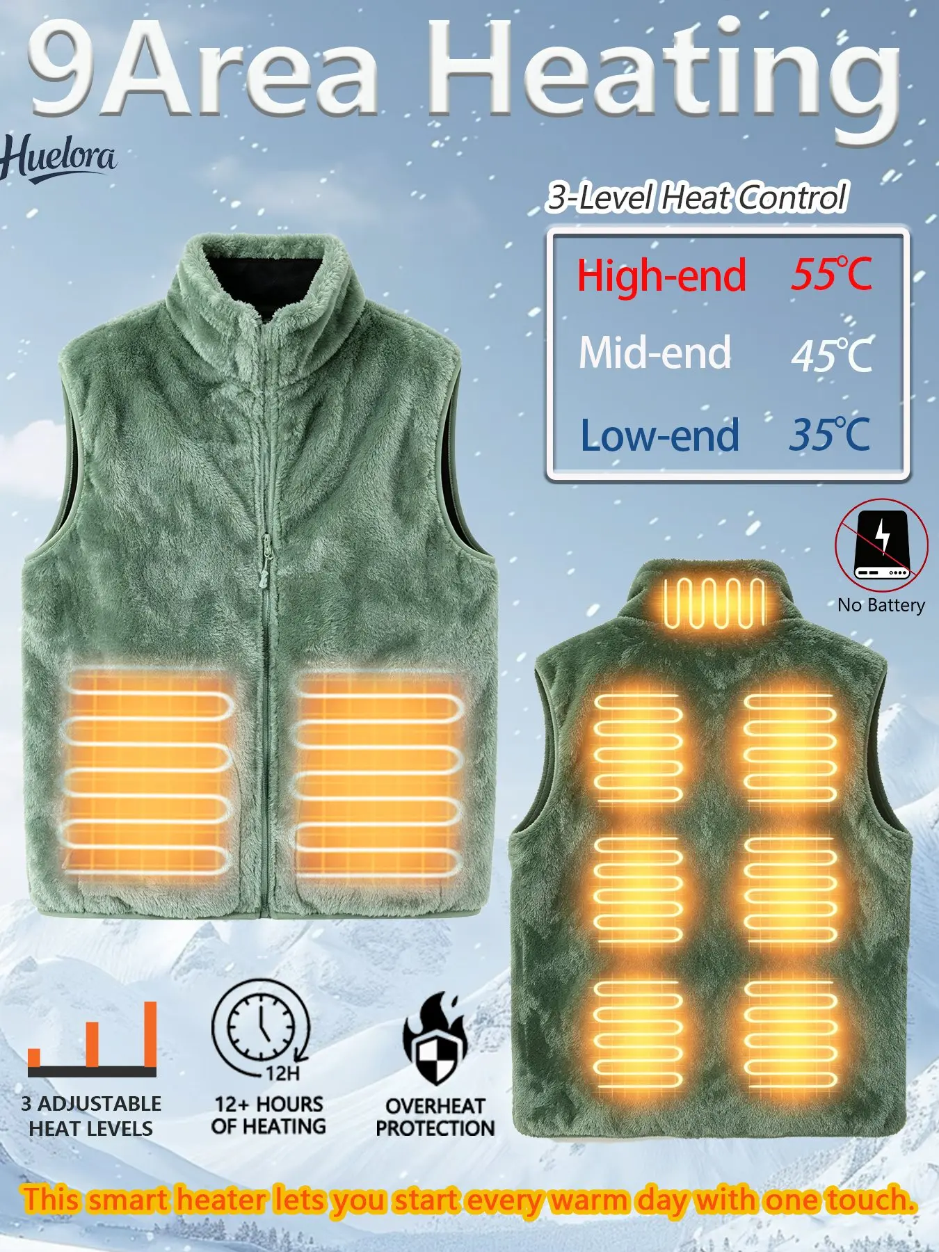 Unisex Coral Fleece Heated Vest 9 Heating Zones 3 Temperature Settings Machine Washable USB Electric Heating Waistcoat Winter