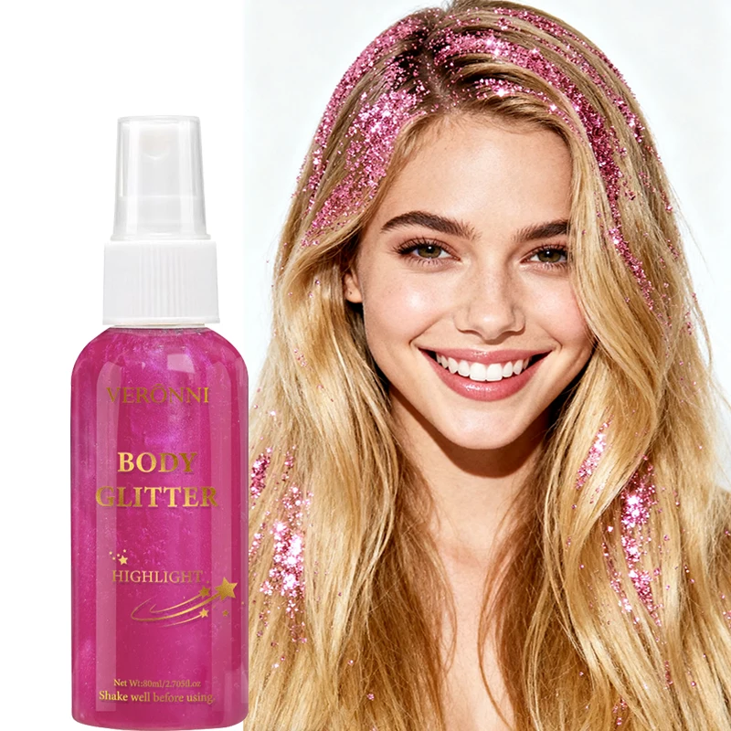 80 ml glitterspray - Shimmer glitterspray cosmetica, instant glans en highlighting voor haar, gezicht, lichaam, lichaamshaarspray make-up