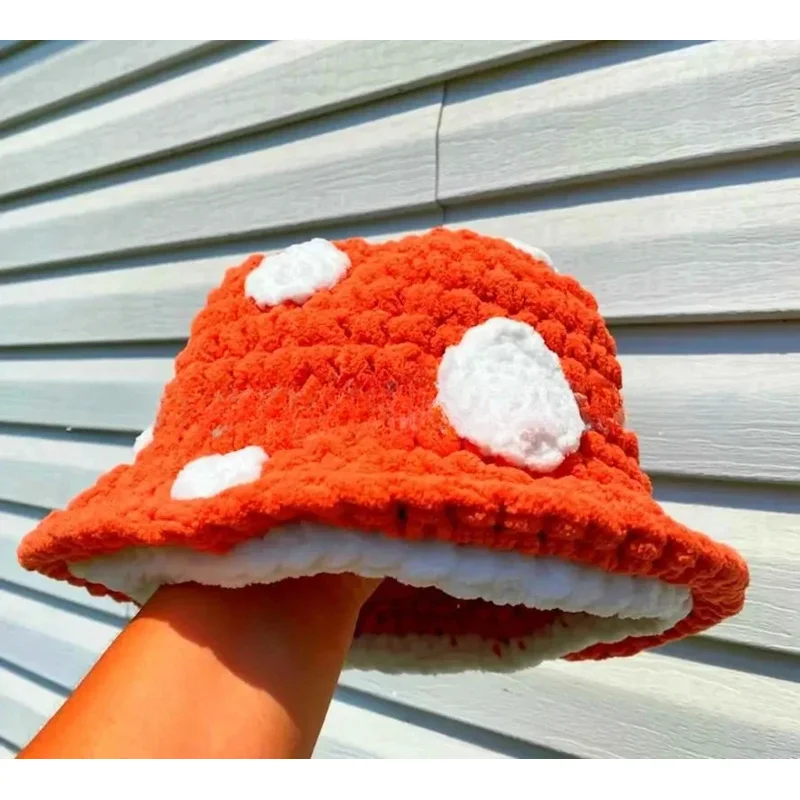 

Adorable Paternity Winter Red Knit Mushroom Hat for Woman Photography Props Handmade Winter Lovely Mushroom Cap