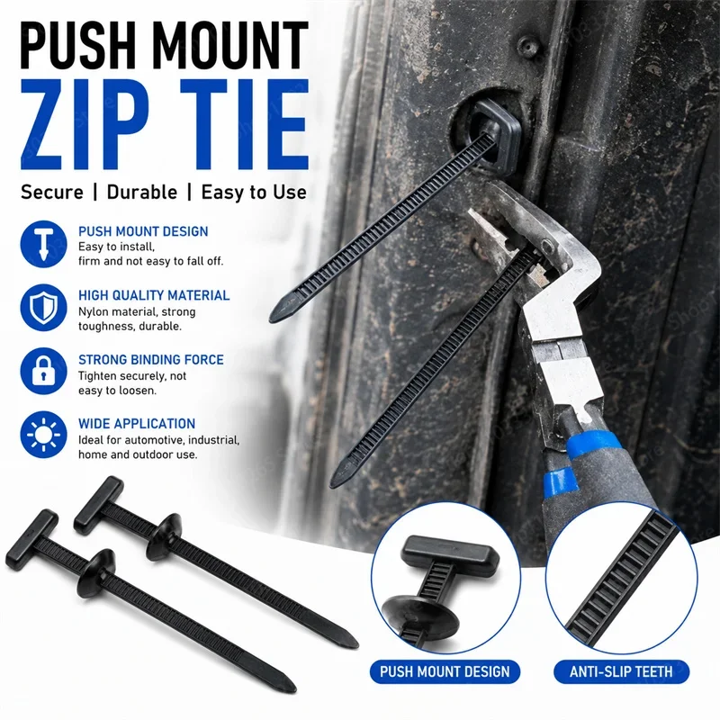 Nylon zip ties, self-locking zip ties with push rivets,used for fixing car mudguards,alternative screw accessory fasteners clips