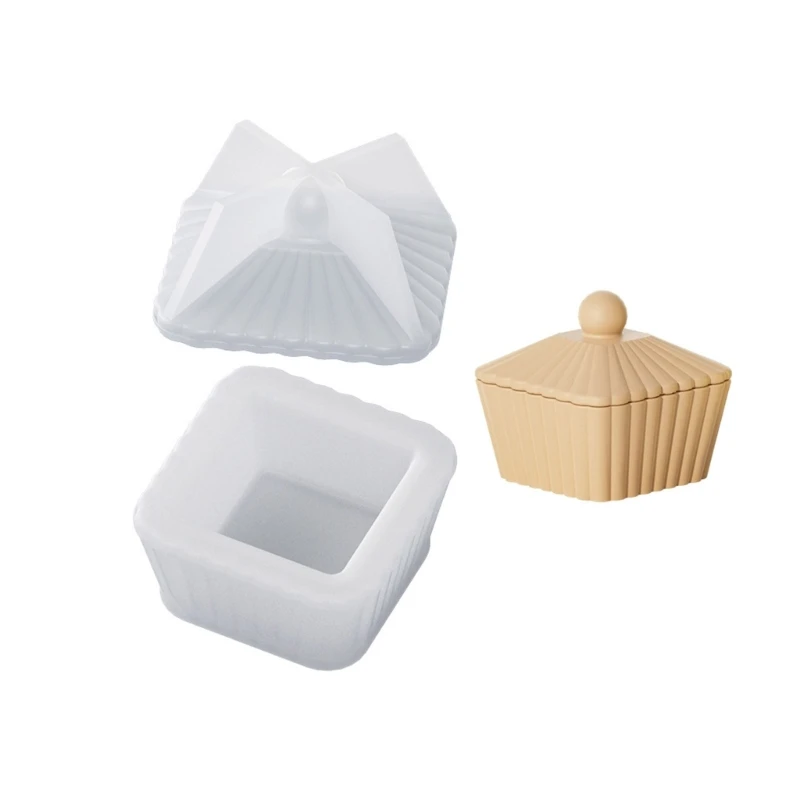 Silicone Storage Jar Mold Jewelry Box Molds Stripe﻿ Trapezoid Container Molds with Lid Cup Molds Resin Castings