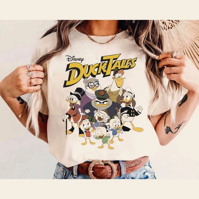 

Disney Duck Tales Group Shot Logo Print T-shirt Women's Short Sleeve Boys Clothes Family Parent-Child Outfit Kids Clothes Girls