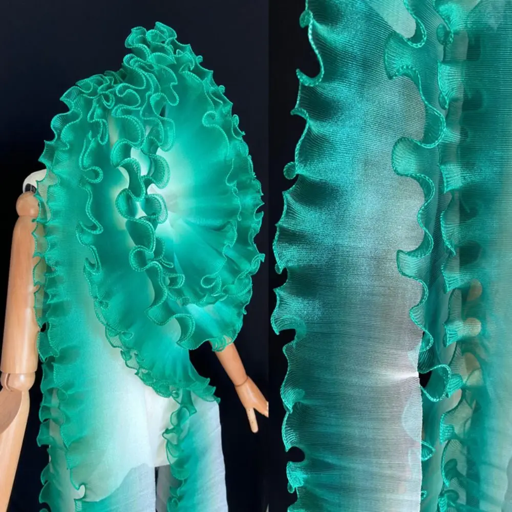2 Yard Flounce Wave Lace Fabric 12cm Wide Fashion Pleat Mesh Organza Gradient Color DIY Styling Sewing