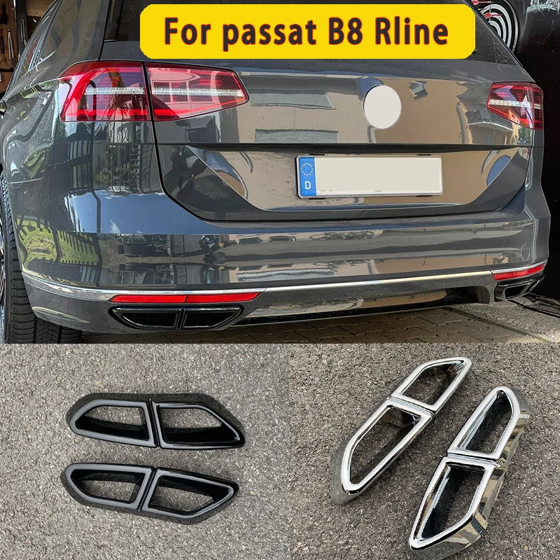 Dla VW Passat B8 Variant Chrome 2015 2016 2017 2019 Wysoki połysk Czarny Dekoracja Cztery wyloty Rura wydechowa Akcesoria samochodowe