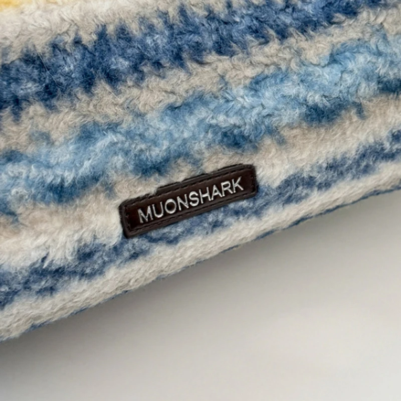 Farbblock-gestreifte Plüsch-Umhängetasche, schicke Damenhandtasche, geräumige Vintage-Arbeitstasche, vielseitige elegante Tragetasche – Detail 6