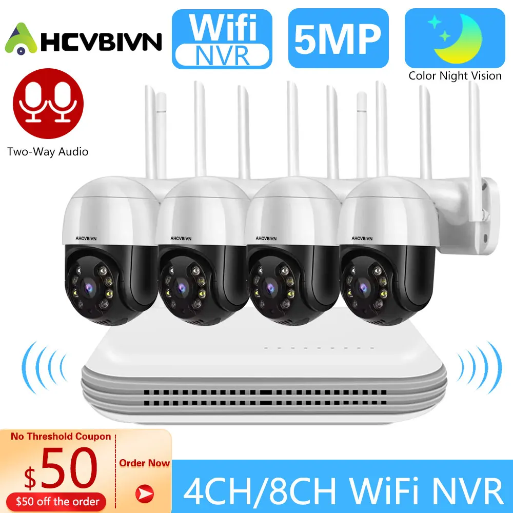 

5MP Wireless Video Surveillance System 8CH 3MP 4CH 5MP WIFI P2P NVR Kit Outdoor AI CCTV Security Camera System Audio PTZ Set