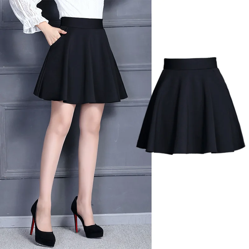 Spring Autumn New Oversized High Waist Slimming Versatile Half Length A-line Skirt Women's Pocket Safety Pants Mid Length Skirt