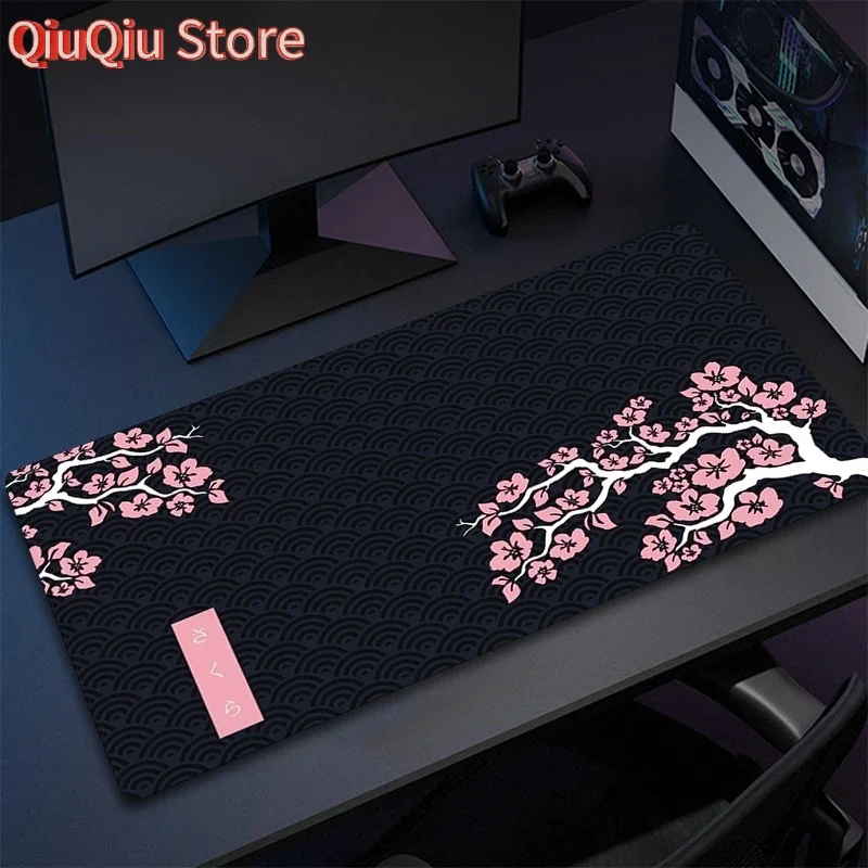 Großes Gaming-Mauspad, XXL Sakura, Schreibtischunterlage, Computer-Tastaturmatte, rosa Kirschblüten-Mauspad, großes Mauspad für Gamer, 300 x 800 Teppich