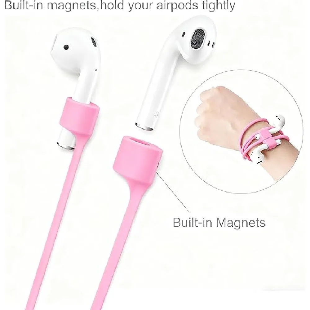 1 Pack Pink Magnetic Silicone Anti-Lost Earbud Strap, Built-In Magnet Wireless Earphone Lanyard Compatible with AirPods 1/2/3/Pro, Sweatproof Anti-Drop Neck/Wrist Cord for Running Sports Daily Commute