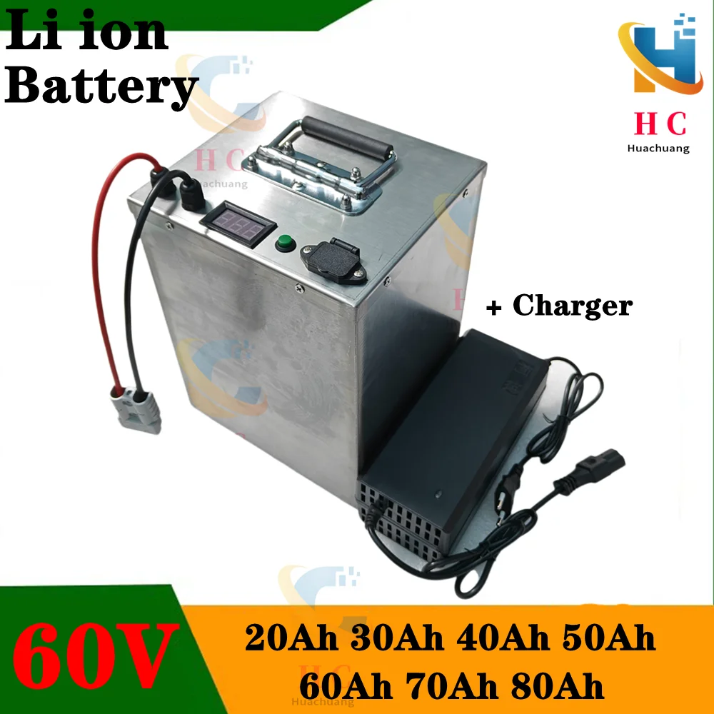 62.9V 60V 60 80Ah lithium ion battery BMS 17S 62.9V 63V li ion battery for 3000w scooter bike Tricycle Motorcycle +10A charger