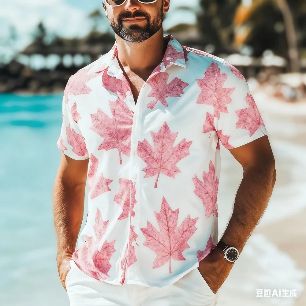 

Мужской кардиган на пуговицах с короткими рукавами и принтом кленового листа, 12 цветов, с лацканами, деловая повседневная уличная одежда для вечеринок, рубашка больших размеров