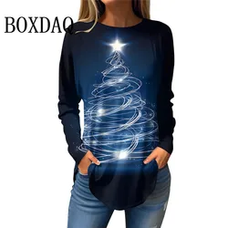 Christmas Tree Pattern Women Fashion T-Shirts Autumn Winter Long Sleeve 3D Print Street Ladies Shirt Casual Streetwear Loose Top