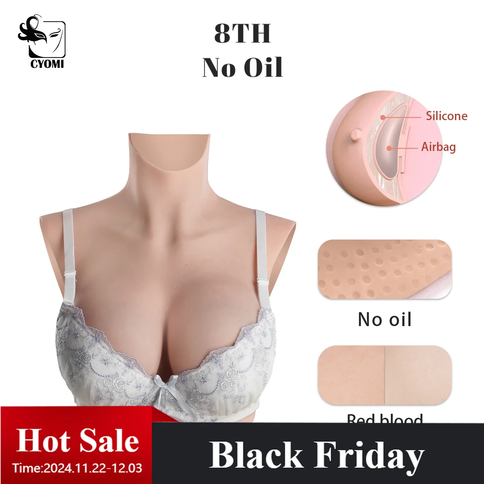 

CYOMI 8TH No Oil Realistic Fake Boobs Silicone Breasts Forms Artificial Fake Chest for Crossdresser Transgender Sissy Drag Queen