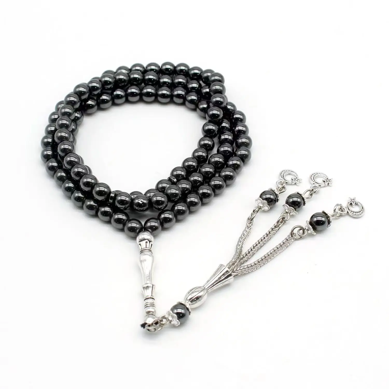 Matte Black Hematite Prayer Beads, 6 mm, 99‑Bead Long Meditation Strand, Portable for Hand‑Playing, Decoration & Accessory