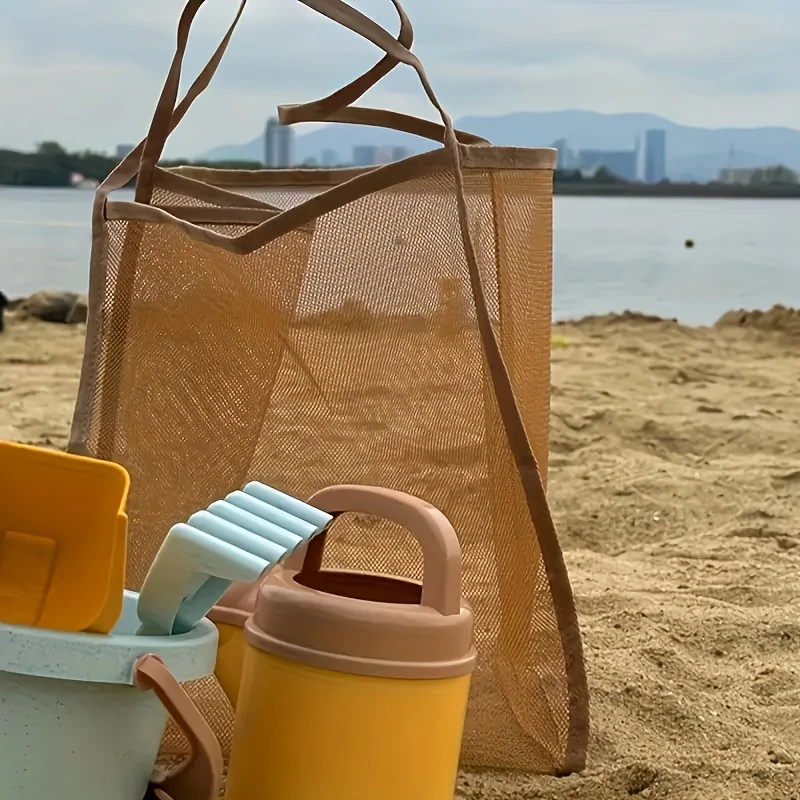 1pcLarge Capacity Mesh Beach Bag Durable Solid Color Sturdy Handles Travel Beach Vacation Camping Multi Purpose Storage Heavy view 4