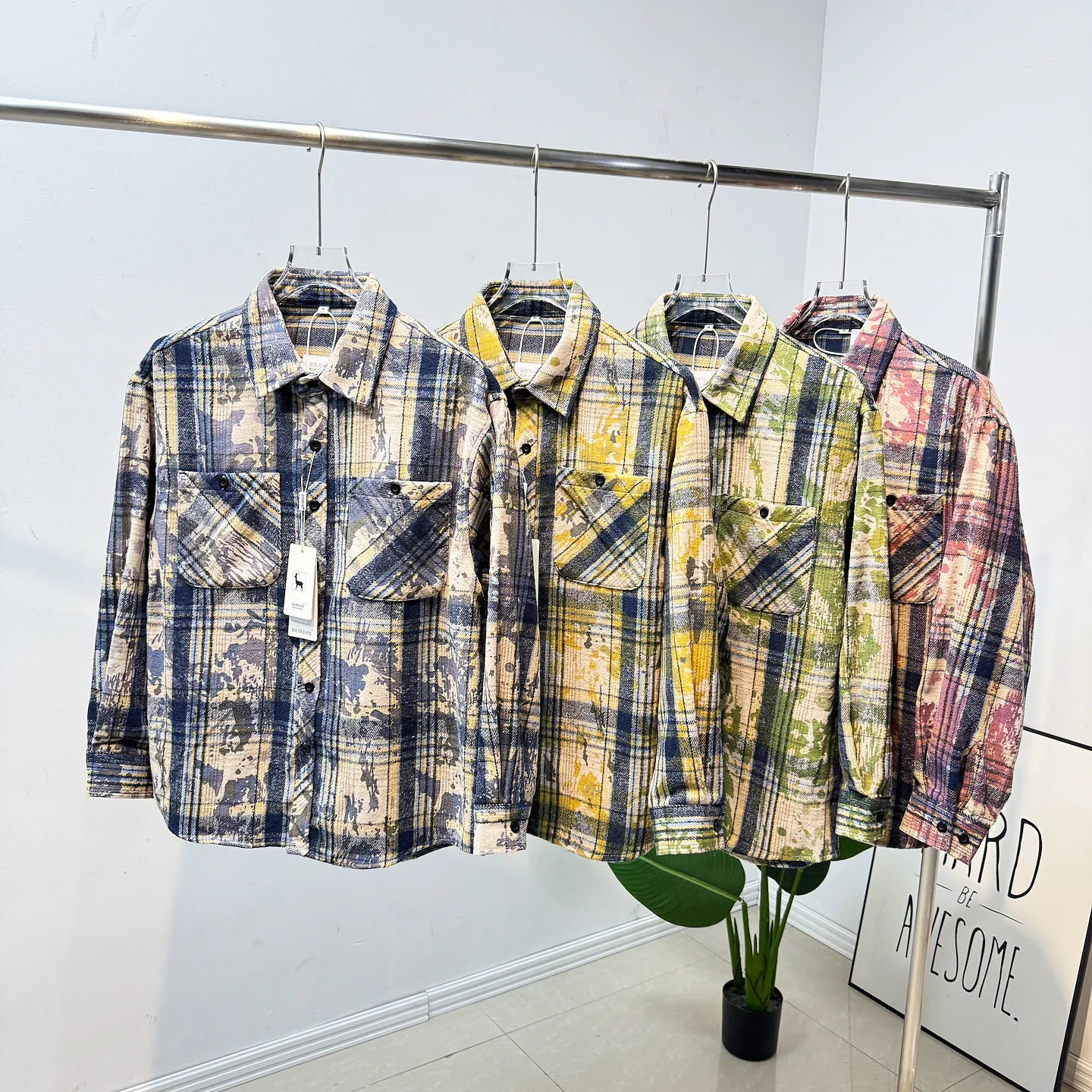 

American Retro Tie Dye Plaid Long Sve Open Cardigan irt Men's High Quali Outerwear Autumn Season Warmth Comfortable Fit