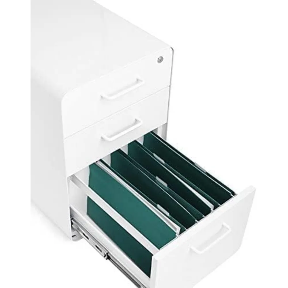 Poppin Stow 3-Drawer File Cabinet - White, 2 Utility Drawers and 1 Hanging File Drawer, Fully Painted Inside and Out, Powder