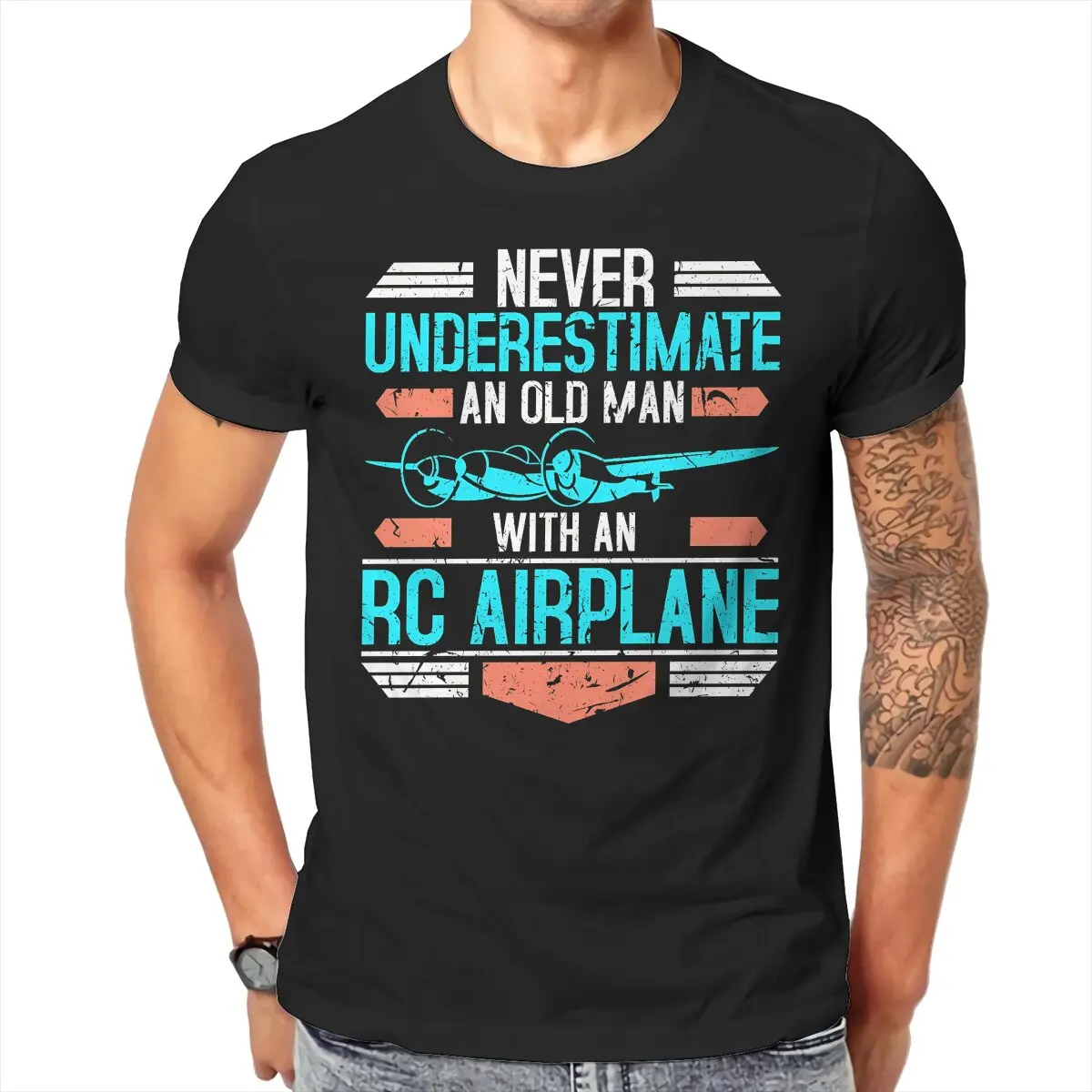 Never Underestimate An Old Man Graphic TShirt Airplane Model Creative Tops Comfortable T Shirt Men Tee Unique Gift Idea