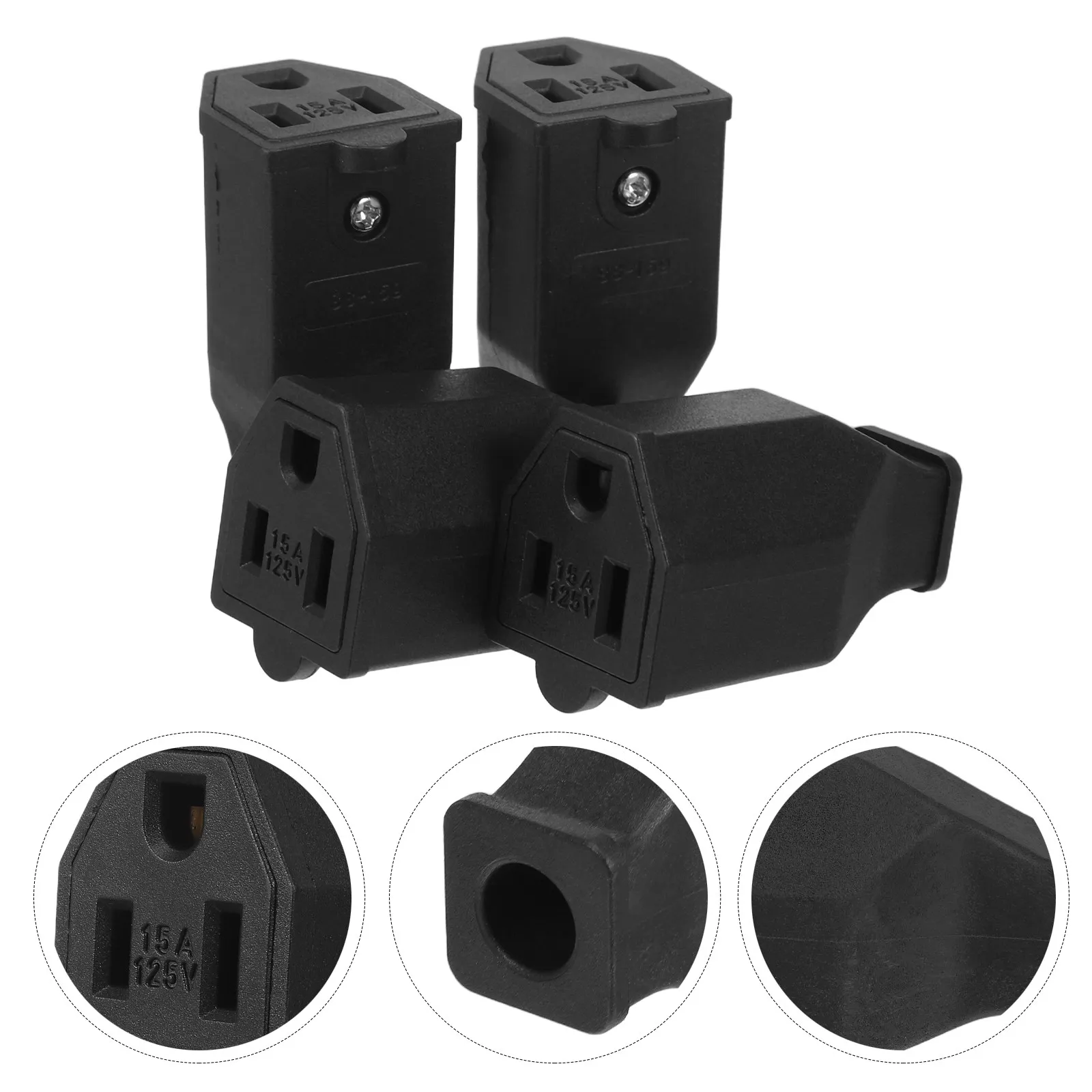 4Pcs Female Electrical Plug End 3 Prong 15A 125V 2-Pole 3-Wire Grounding Plug Straight Blade Replacement Connector DIY Extension