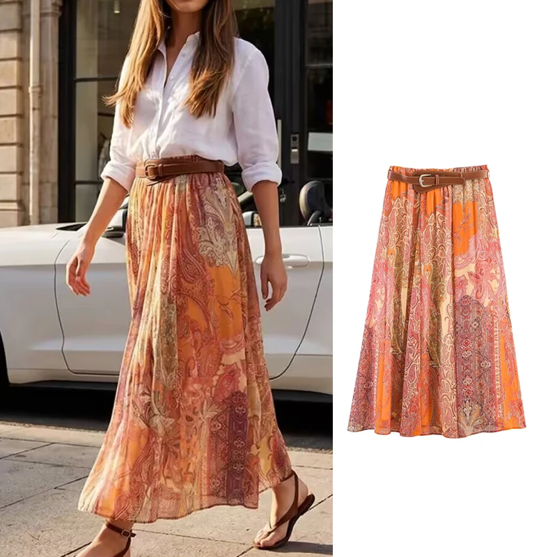 Summer Skirts Women's 2026 New Fashion Print Unique Women's High Waist Skirts Chic Youth Summer Travel Holiday Street Skirts