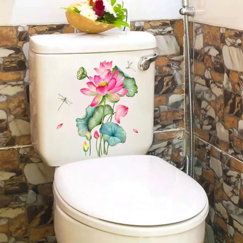 

Bathroom Toilet Sticker Dragonfly Lotus Flower Toilet Sticker Waterproof Pvc Bathroom Decal for Room Wall Art Toilet Lid