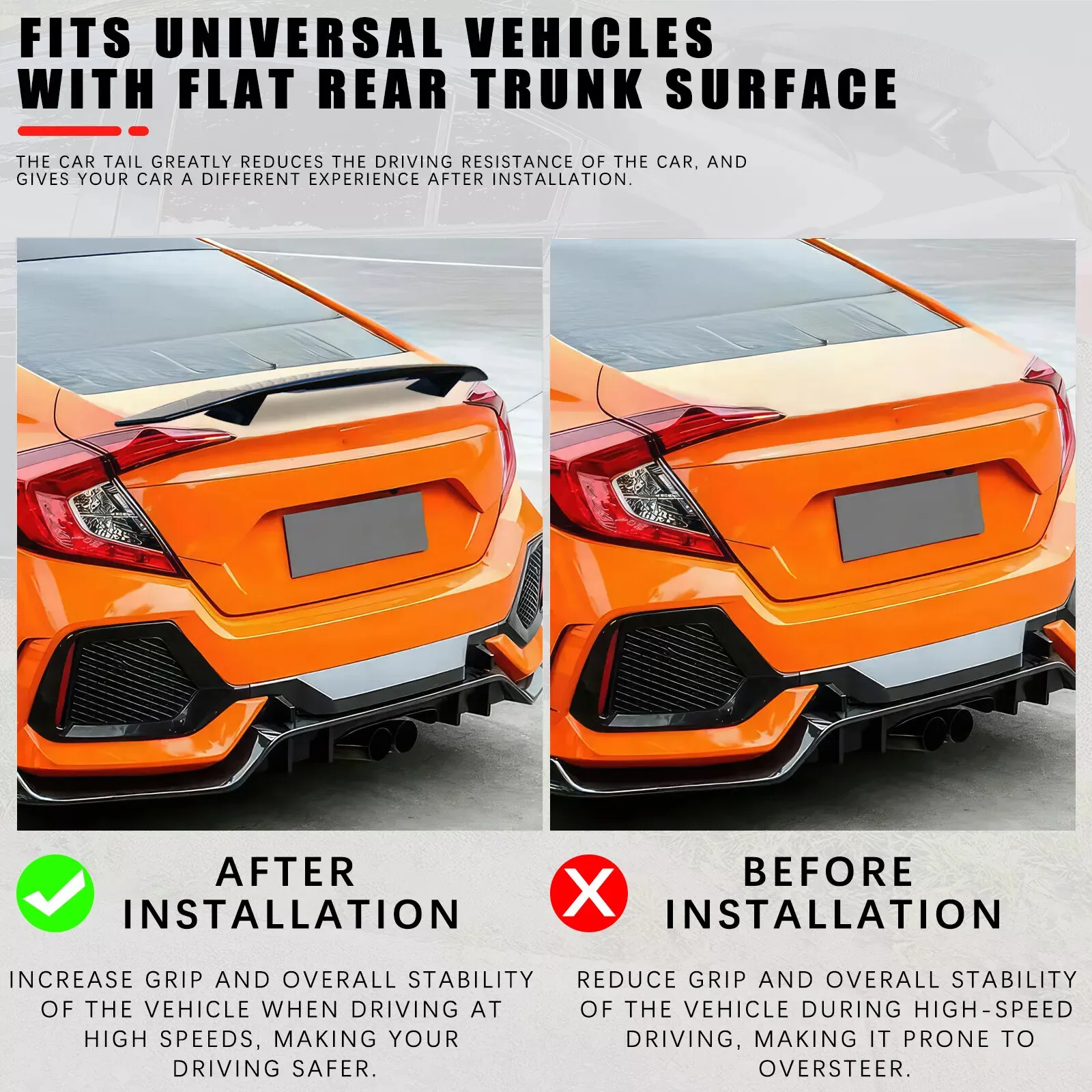 혼다 시빅 X 10세대용 46인치 GT 스타일 레이싱 글로스 리어 트렁크 스포일러 윙