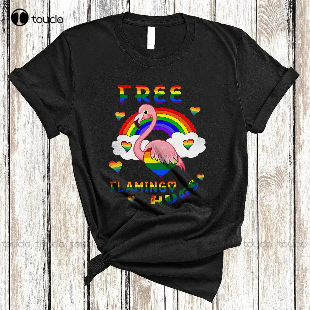 Free Flamingo Hugs Cute Cool Lgbtq Pride Lgbt Gay Rainbow Flag T-Shirt 4Xl Mens T-Shirts Xs-5Xl Custom Gift Make Your Design New