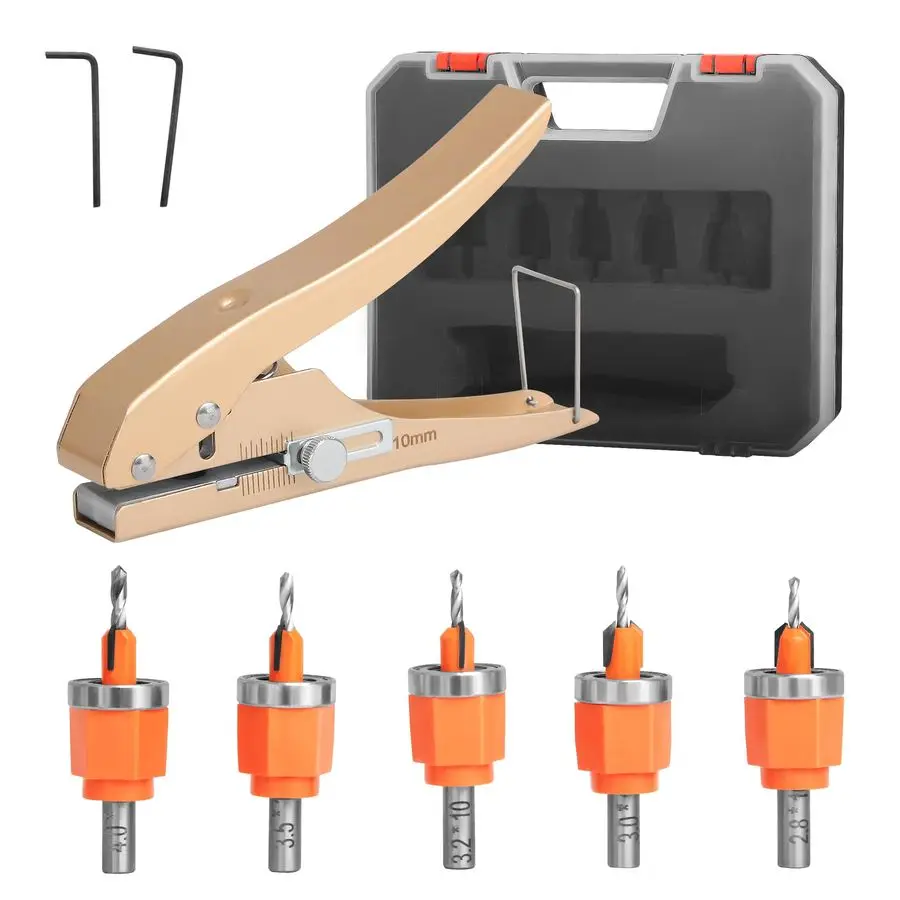 

Limit Countersink Drill Bit Set with Hole Punch, Adjustable Depth Wood Countersink Drill Bit Kit, Includes 1 85 32 Bits amp 3 8