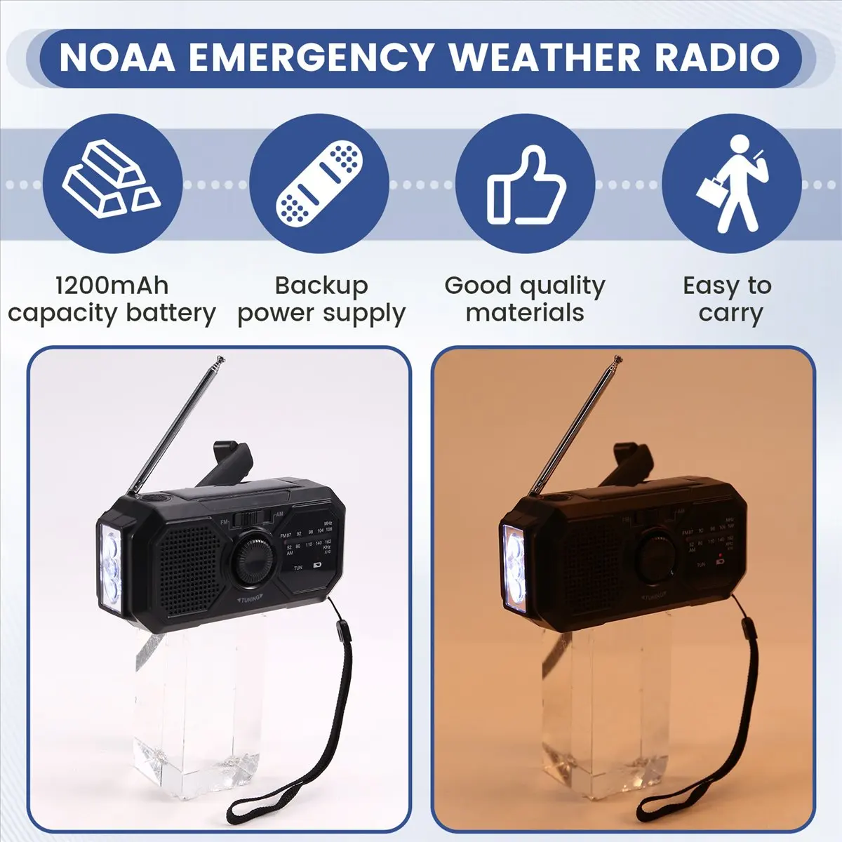 

ABJV Emergency Weather Radio FM/AM,Portable Hand Crank Generator Radio,Flashlight ,Solar Powered 1200mAh for Outdoor Camping