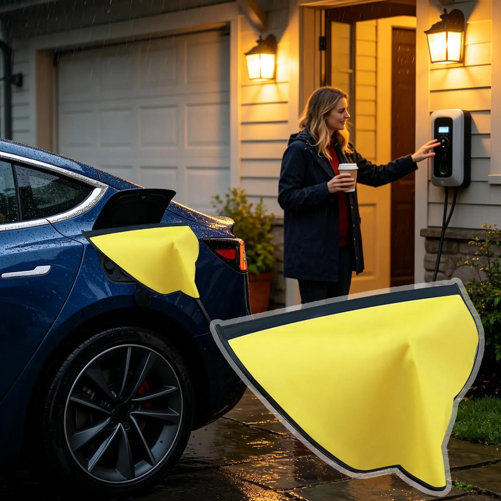 Oxford Cloth Magnetic EV Charger Cover Waterproof Charging Port Cover Rain Plug Protection for UV Winter Snow Vehicle Station