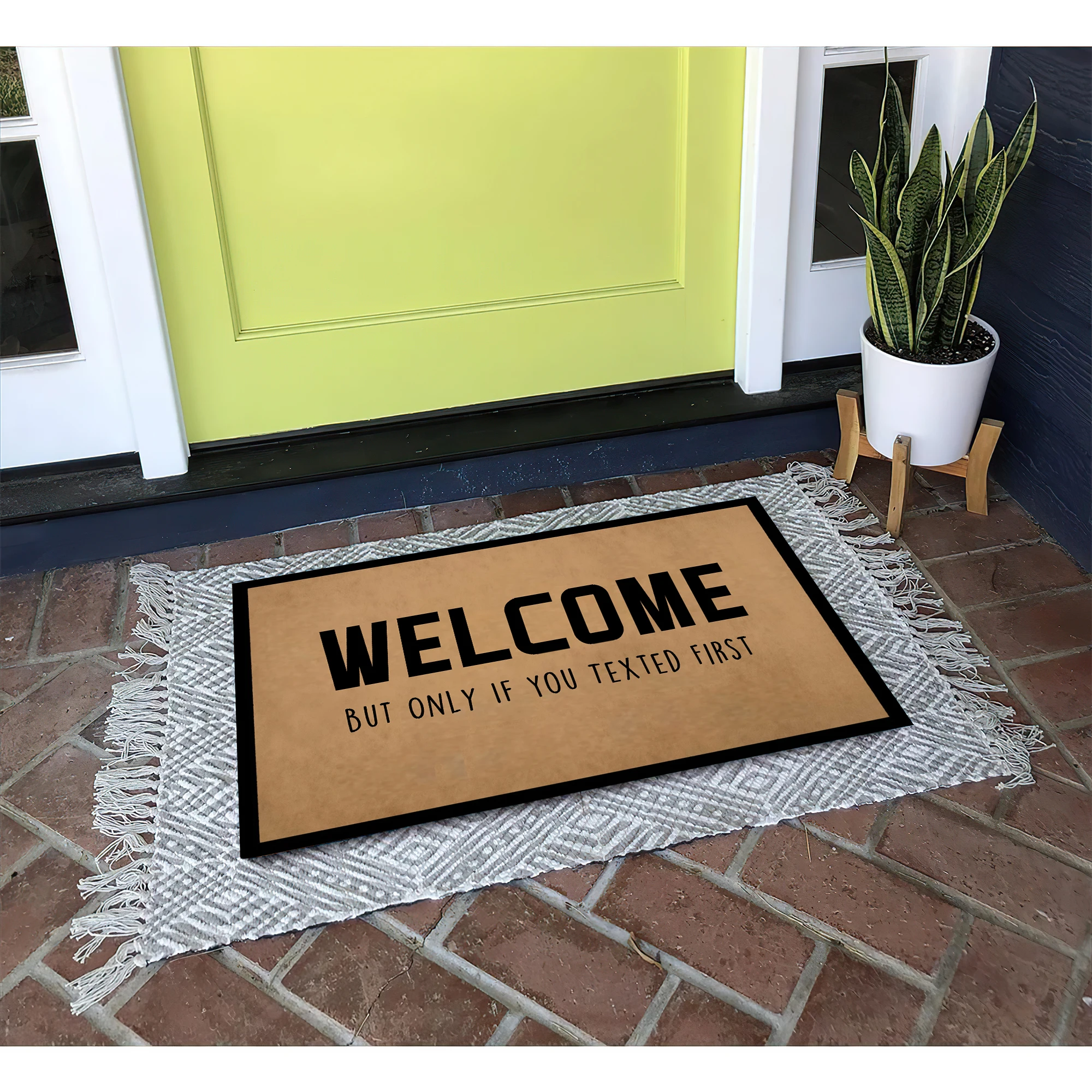 Welcome But Only If You Texted First Doormat Rubber Kitchen Mat Largan Floor Mat Non-Slip Carpet Entrance Door Rug