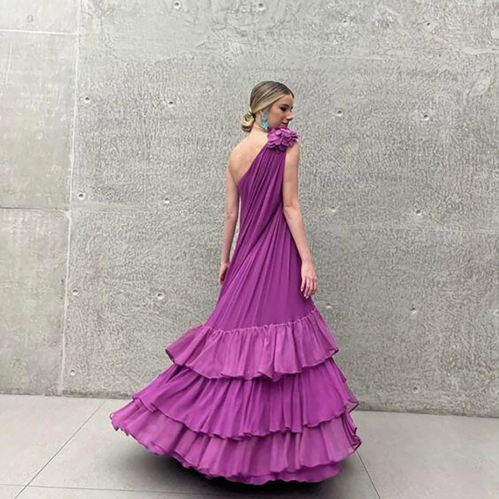 Purple Single Shoulder Sleeveless Layered Evening Dress New Fashion Female Formal Banquet Party Prom Gowns