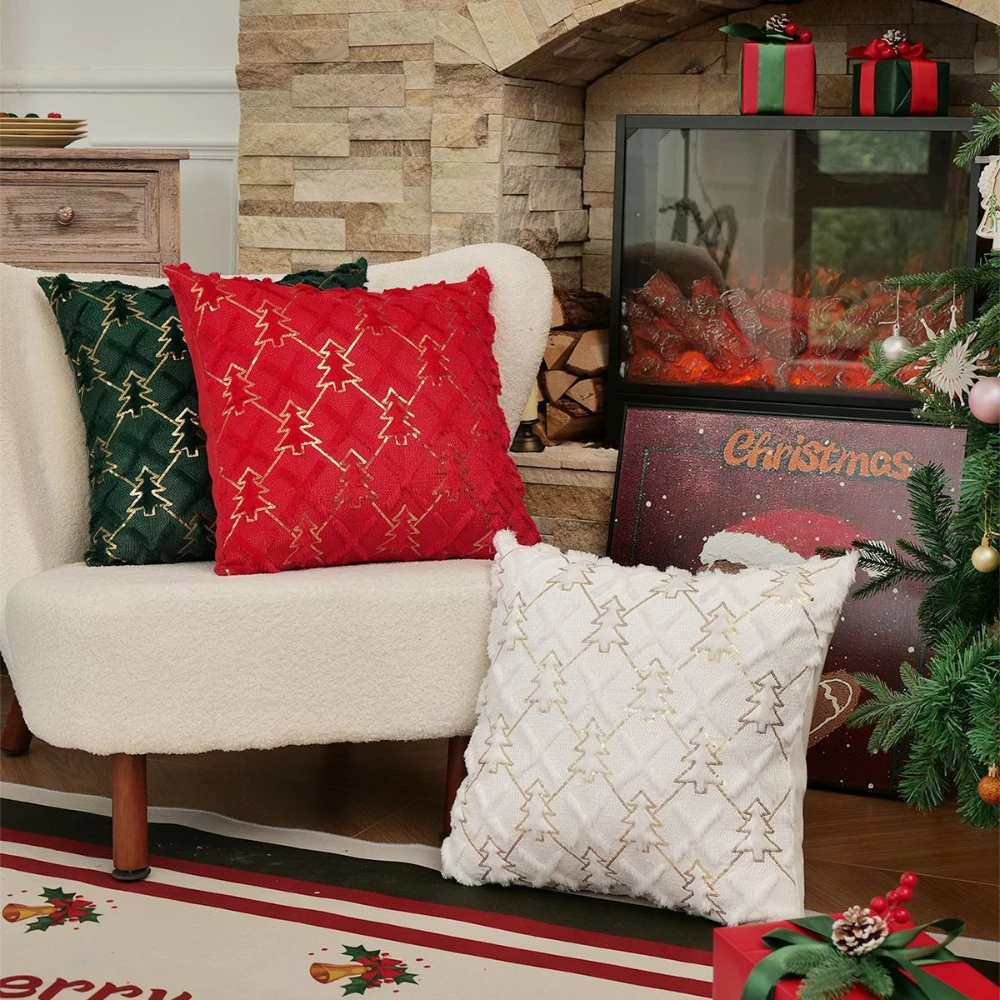 

Pillowcase Christmas Tree Cushion Cover Faux Fur Soft Plush Pillow Cover for Bed Throw Sofa Living Room Pillow Cover Home Decor