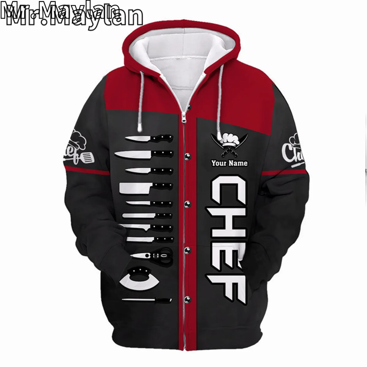 CUSTOM NAME CHEF UNIFORM CHEF KNIVES 3D Unisex Hoodie Men/Women Sweatshirt Streetwear Zip Pullover Casual Jacket Tracksuits R768