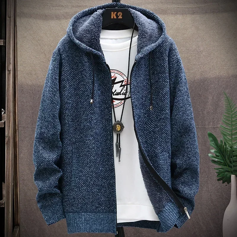 2023 Autumn and Winter New Men\'s Fashion Hooded Sweater Men\'s Casual Plus Fleece Thickened Warm High-Quality Large Size Sweater