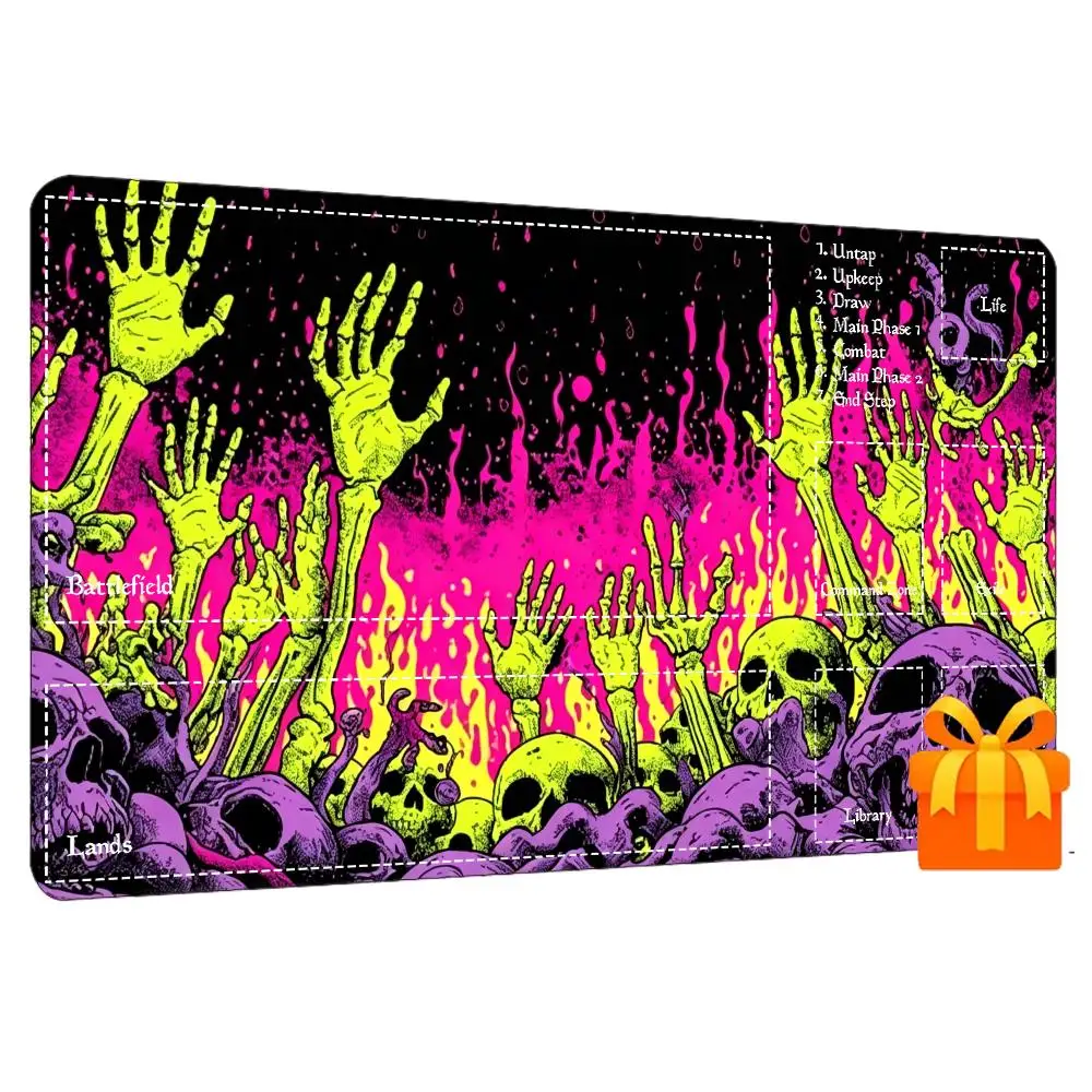 Neon Horror Skull Zombie Hand Large Gaming Desk Mat Non Slip Rubber Stitched Keyboard Mouse Pad E-Sport Office Desktop Decor