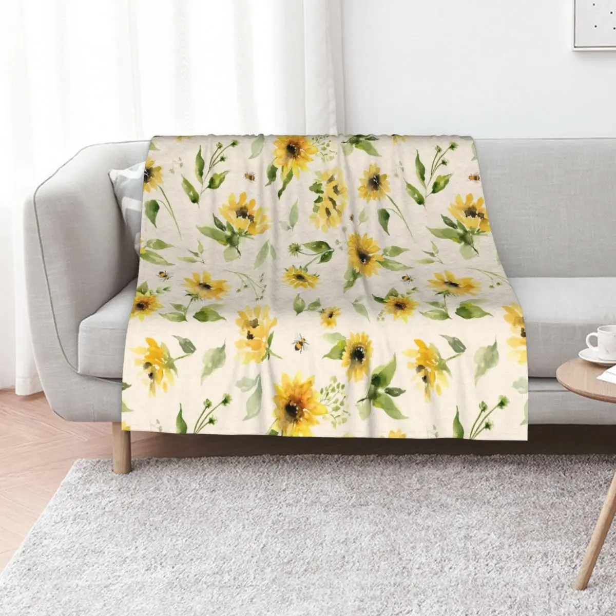Sunflowers and Bees Throw Blanket Hairys Bed linens Bed covers anime Baby Soft Plaid Blankets