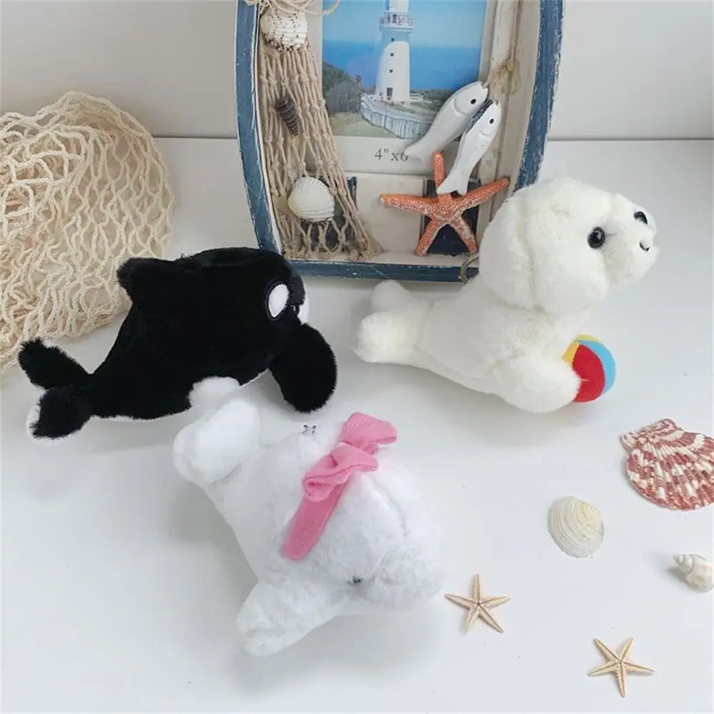 12cm Dolphin Seal Killer Whale Plush Keychains Marine Animal Stuffed Toy Pendant Cute Mini Ocean Series Aniaml Toys Small Gifts
