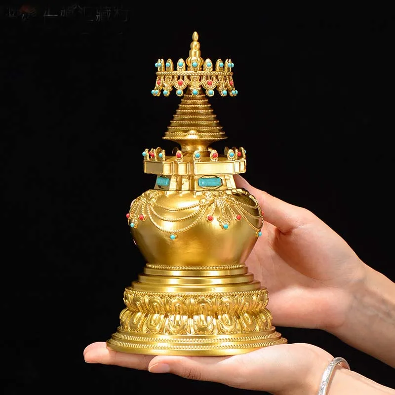 Imagem -04 - Tibet Buddhism Copper Gilding High Grade Gem Kaream Buddha Pagode Torre ge Dang ta Estátua Santuário Sacrifício Auspicioso Mascote